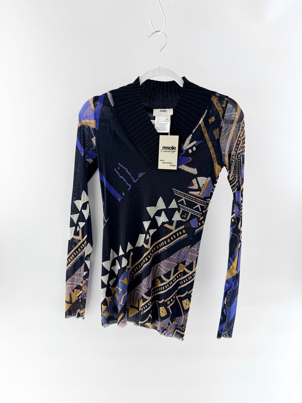 Fuzzi by Jean Paul Gaultier Micro-Mesh Long-Sleeve Top Black Multi Women's Large